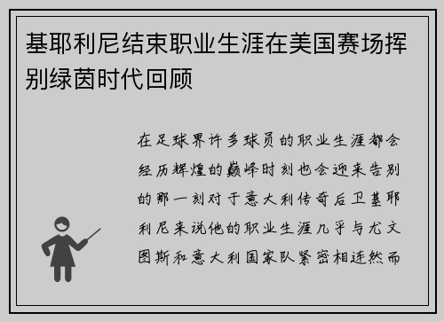 基耶利尼结束职业生涯在美国赛场挥别绿茵时代回顾